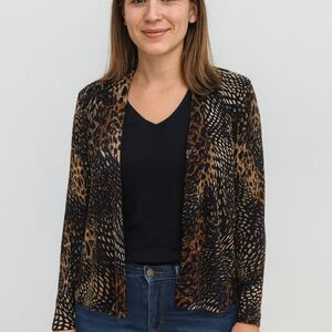 Frank Layman Cardigan Open Front Animal Pattern Size 4 Small Stretch Layering